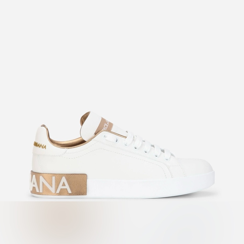 Dolce & Gabbana White and Gold Sneakers